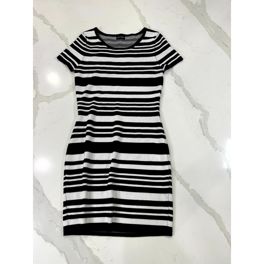 Love & Liberty Womens Black White Striped Bodycon Mini Sweater Dress Size M
